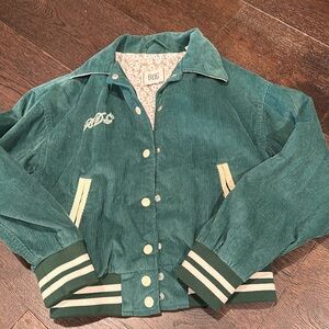 Urban Outfitters Green Corduroy Bomber Jacket with Snap Closure and Pockets